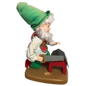 Vintage Animated Christmas Elf Sawing Toy Builder By Santas Best 16" Tall Works